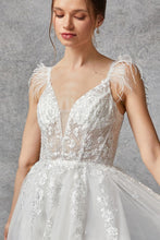 Off White Sleeveless V Neck A Line Wedding Dress