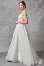 Off White Sleeveless V Neck A Line Wedding Dress