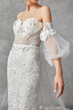 Off White Strapless Sweetheart Puff Sleeve Wedding Dress