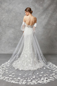 Off White Strapless Sweetheart Puff Sleeve Wedding Dress