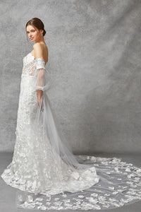 Off White Strapless Sweetheart Puff Sleeve Wedding Dress