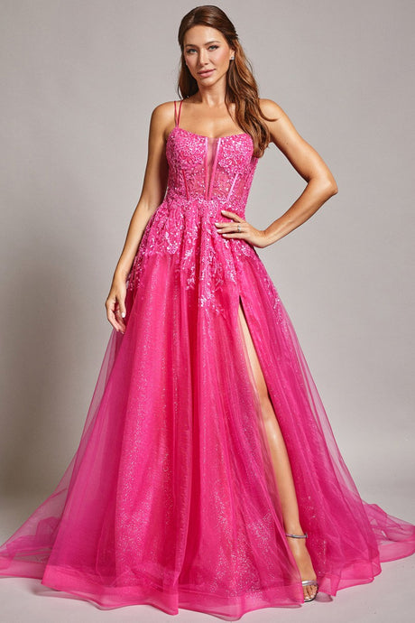 Fuchsia Sleeveless Sweetheart Top A Line Dress