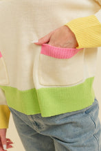 Cream Multi Color Block Pocket Detail Sweater