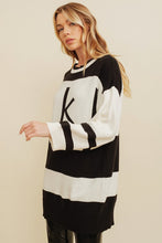 Black/Cream "SKI" Print Long Sleeve Knit Sweater Dress