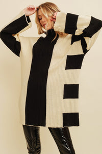 Black/Cream 2 Tone Ribbed Sweater