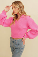 Pink Ribbedv Neck Sweater