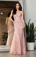 Dusty Rose Embroidered Tulle Long Evening Gown
