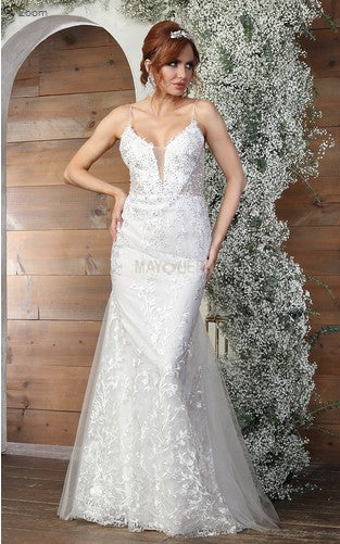 Ivory Embroidered Tulle Long Evening Gown