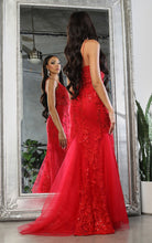 Red Embroidered Tulle Long Evening Gown