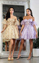 Champagne Gold Embroidered Corset Tulle Short Dress