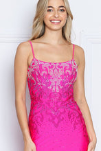 Hot Pink Hot Fix Rhinestone Trumpet Dress