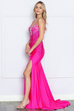 Hot Pink Hot Fix Rhinestone Trumpet Dress