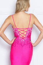 Hot Pink Hot Fix Rhinestone Trumpet Dress