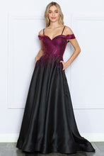 Black/Fuchsia Off Shoulder Hotfix Rhinestone A Line Dress
