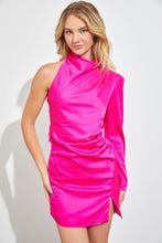 Hot Pink One Shoulder High Neck Dress