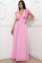 Pink Layered Ruffle On The Side Maxi Dress