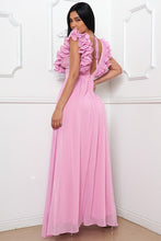 Pink Layered Ruffle On The Side Maxi Dress