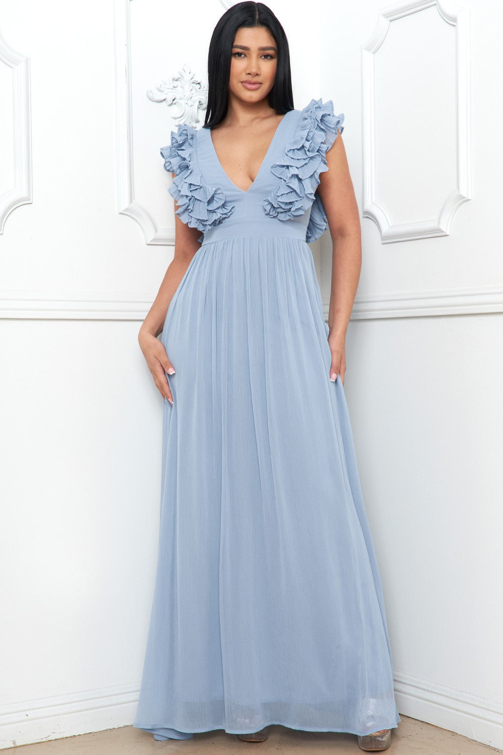 Lt Blue Layered Ruffle On The Side Maxi Dress Aquarius Brand Lt Blue Layered Ruffle On The Side Maxi Dress Aquarius Brand