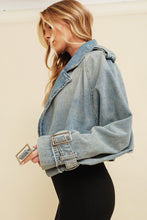 Denim Wash Cropped Denim Buckled Jacket