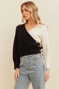 Black/Cream Two Tone Side Button Sweater