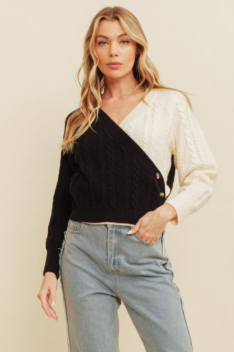 Black/Cream Two Tone Side Button Sweater