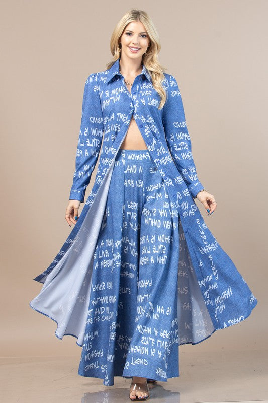 Milano Graffiti Print Collar Duster Dress Top