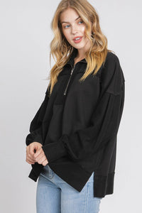 Black Washed Terry Zipup Pullover