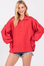 Red Washed Terry Zipup Pullover