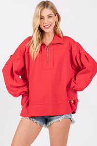 Red Washed Terry Zipup Pullover