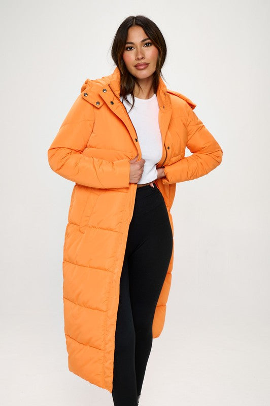 Orange Soccer Mom Long Puffer Coat