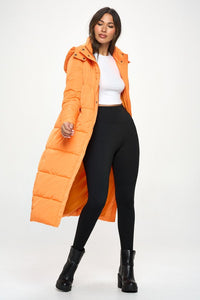 Orange Soccer Mom Long Puffer Coat