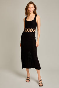 Black Square Neck Sleeveless Crochet Midi Dress