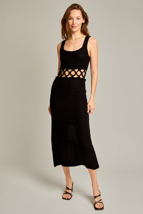 Black Square Neck Sleeveless Crochet Midi Dress
