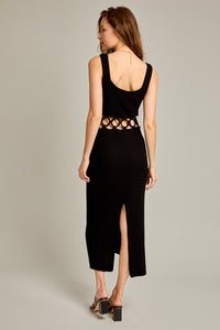 Black Square Neck Sleeveless Crochet Midi Dress