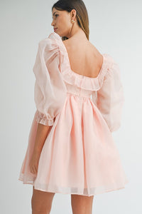 Pink Square Neck Ruffle Babydoll Dress