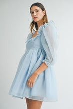 Blue Square Neck Ruffle Babydoll Dress