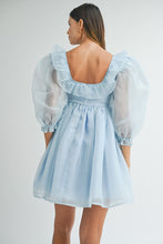 Blue Square Neck Ruffle Babydoll Dress