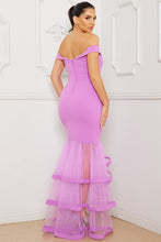 Lavender Contrast Fabric Off The Shoulder Maxi Dress