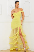 Yellow Contrast Fabric Off The Shoulder Maxi Dress