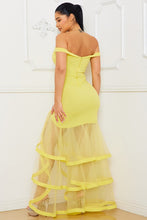 Yellow Contrast Fabric Off The Shoulder Maxi Dress