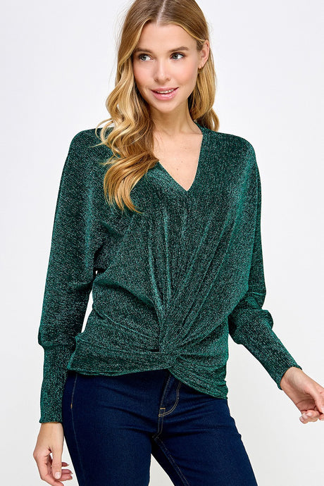 Emerald V Neck Lurex Twist Top