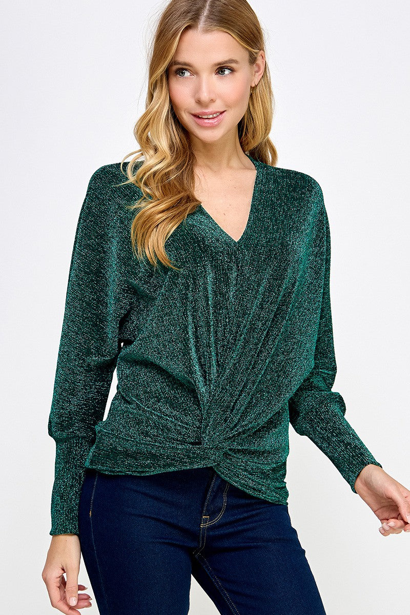 Emerald V Neck Lurex Twist Top