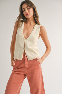 Beige Hook & Eye Closer Vest Cardigan