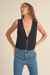Black Hook & Eye Closer Vest Cardigan