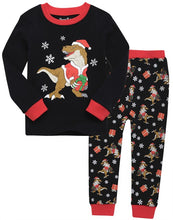 Black Santa Dino Christmas Long Sleeve Pajamas Set