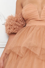 Latte Mesh Ruffle Off The Sleeve Maxi Dress