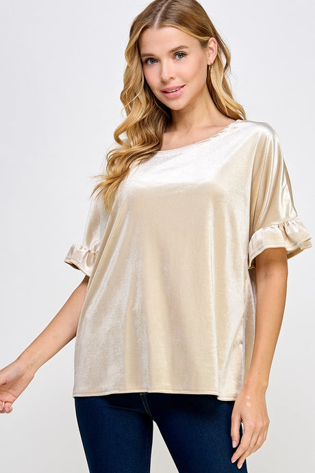 Champagne Ruffled Sleeve Top