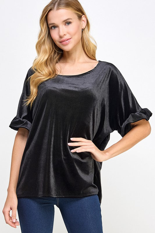 Black Ruffled Sleeve Top