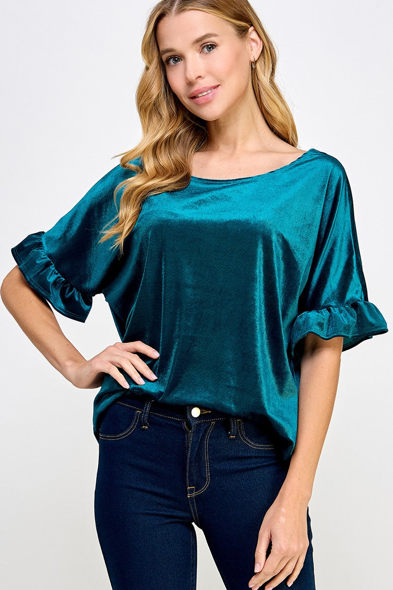 Teal Ruffled Sleeve Top