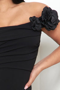 Black Flower On Sleeve Off The Shoulder Maxi Dress